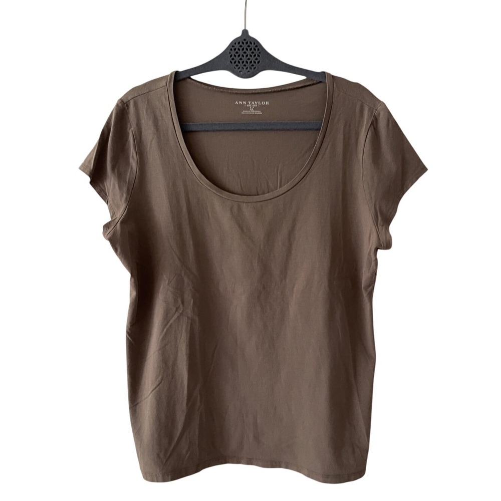 Ann Taylor Short Sleeve Taupe Scoop Neck T Shirt